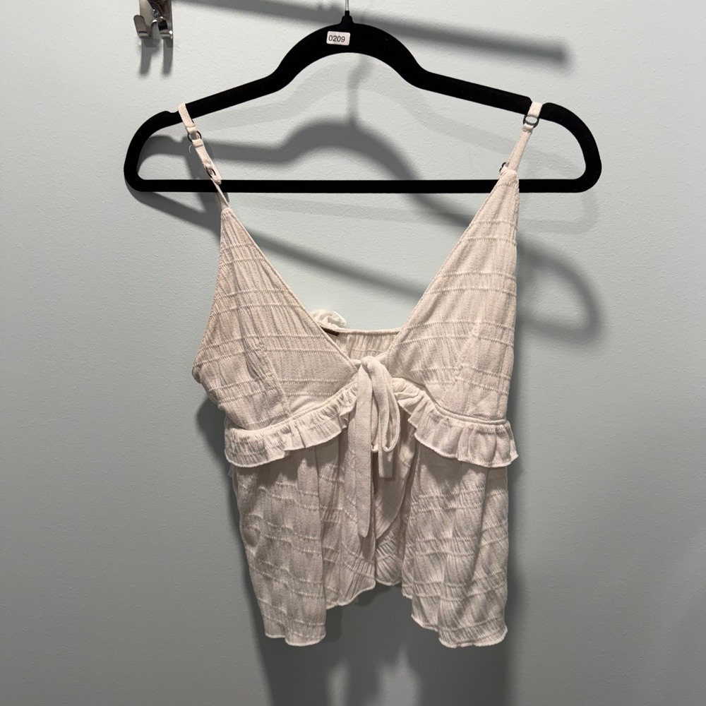 Free People Cami Top Cream XS Boho Ruffle Smocked Festival Summer Tank